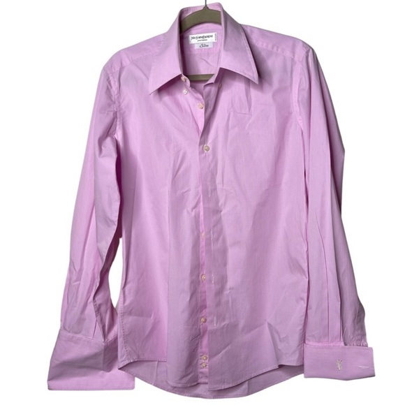 YSL Yves Saint Laurent men pink slim dress button down shirt size 15.5 - Picture 1 of 8